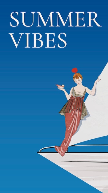 Vetor grátis modelo de verão com mulher em um barco à vela, remixado de obras de arte de george barbier