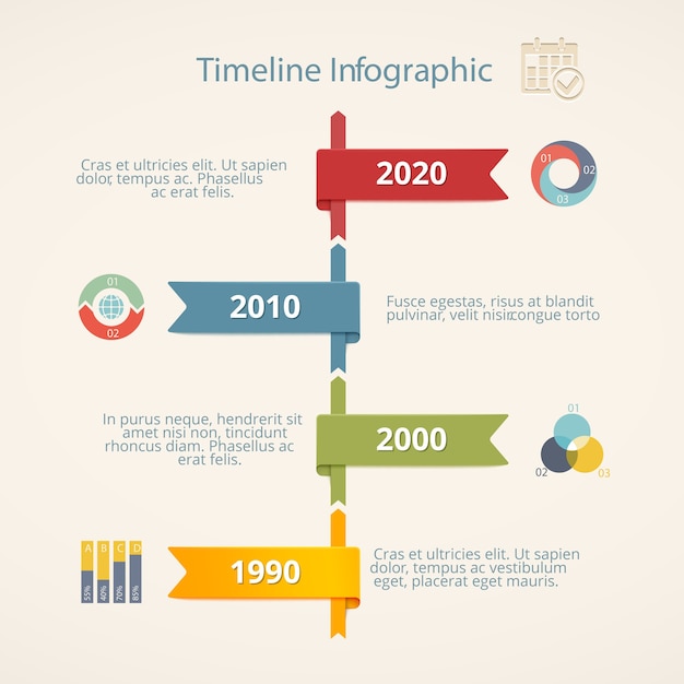 Modelo de vetor de cronograma infográfico com ícones e gráficos