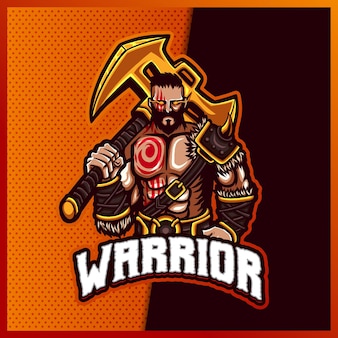 Modelo de vetor de ilustrações de design de logotipo mascote viking gladiator warrior mascote esport