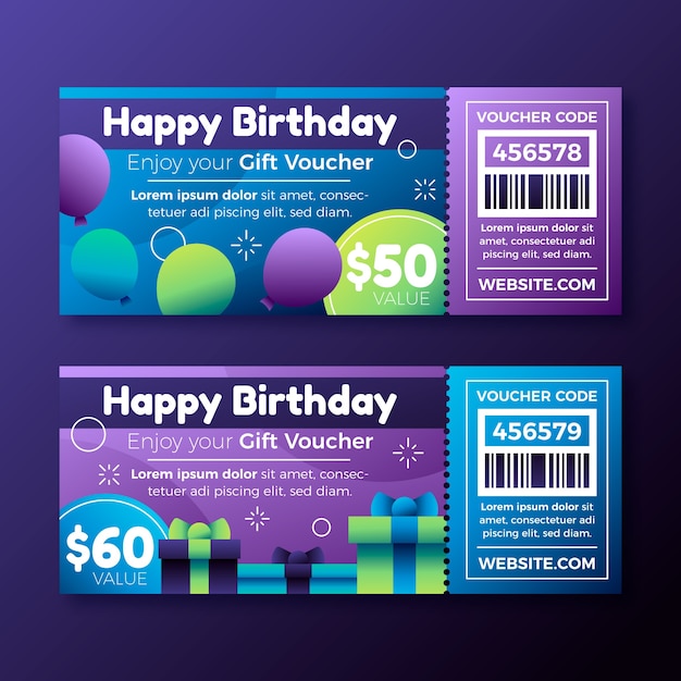 Modelo de voucher de presente de aniversário gradiente