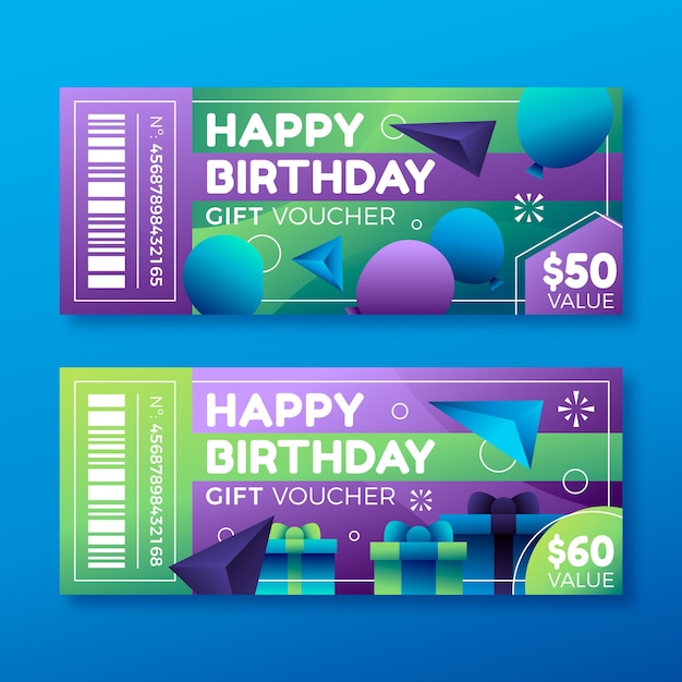 Modelo de voucher de presente de aniversário gradiente