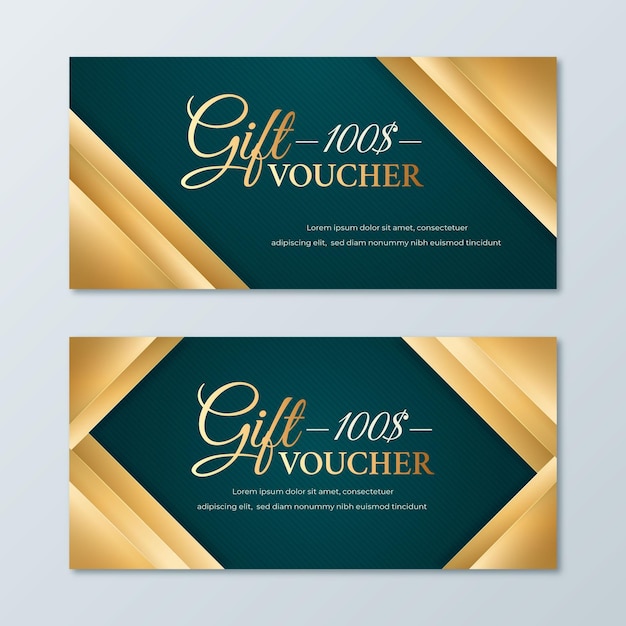 Modelo de voucher de presente dourado e azul