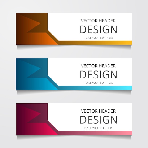 Vetor grátis modelo de web de banner de design abstrato com três modelos de cabeçalho de layout de cores diferentes ilustração vetorial moderna