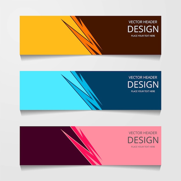 Modelo de web de banner de design abstrato com três modelos de cabeçalho de layout de cores diferentes ilustração vetorial moderna