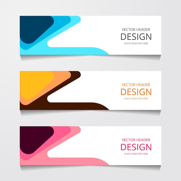 Vetor grátis modelo de web de banner de design abstrato com três modelos de cabeçalho de layout de cores diferentes ilustração vetorial moderna