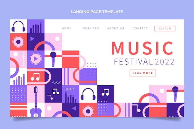 Modelo de web de festival de música de mosaico de design plano