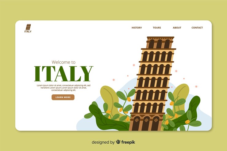 Vetor grátis modelo de web de página de destino corporativo para a agência de agências de viagens na itália