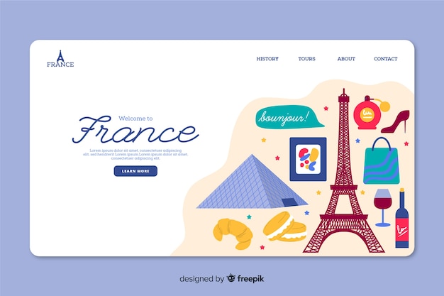 Modelo de web de página de destino corporativo para agência de viagens em frança