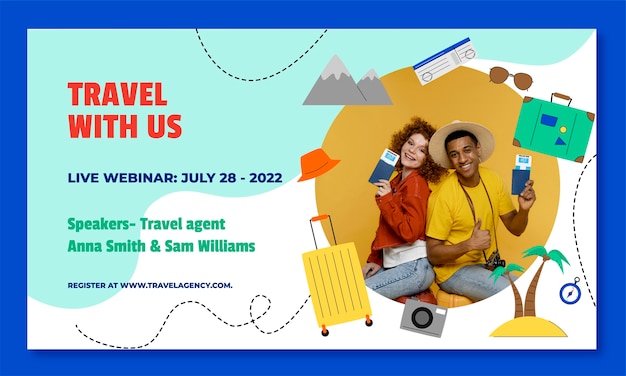 Modelo de webinar de agência de viagens plana