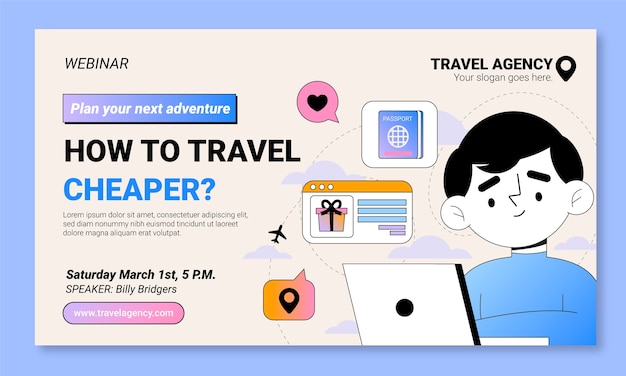 Vetor grátis modelo de webinar de agência de viagens