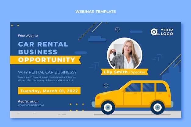 Modelo de webinar de aluguel de carros de design plano