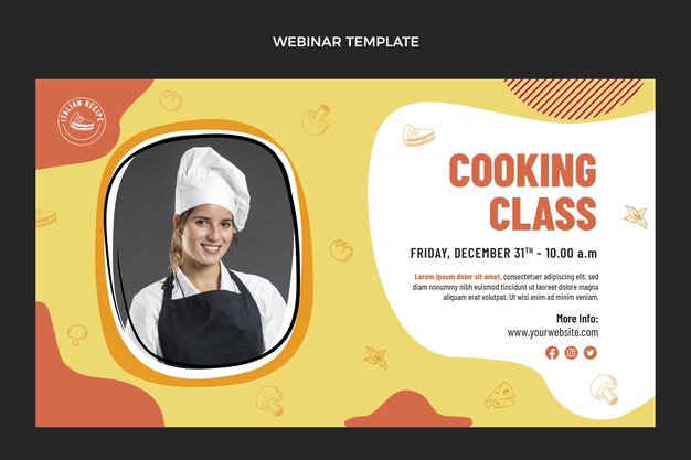 Modelo de webinar de aula de culinária de design plano