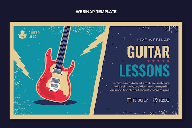 Vetor grátis modelo de webinar de aulas de guitarra vintage plana