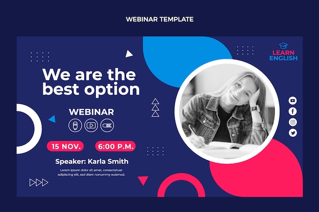 Modelo de webinar de aulas de inglês de design plano