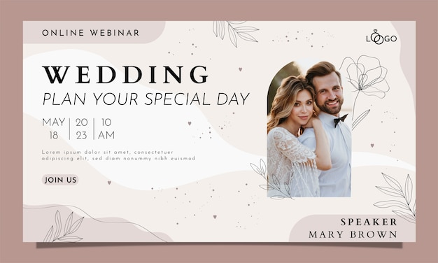 Vetor grátis modelo de webinar de casamento de folhas desenhadas à mão