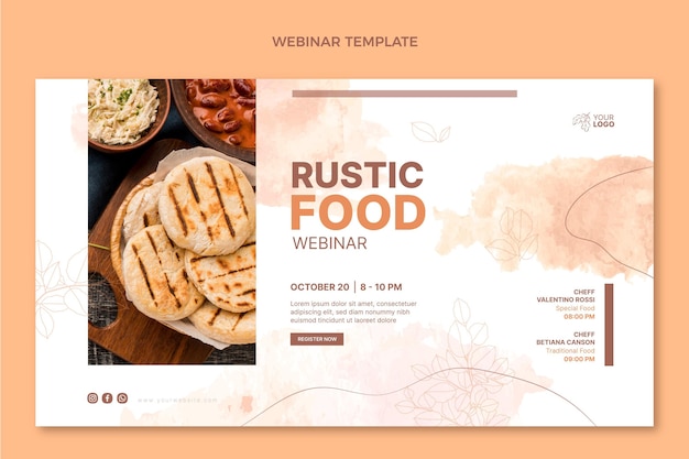 Vetor grátis modelo de webinar de comida em aquarela