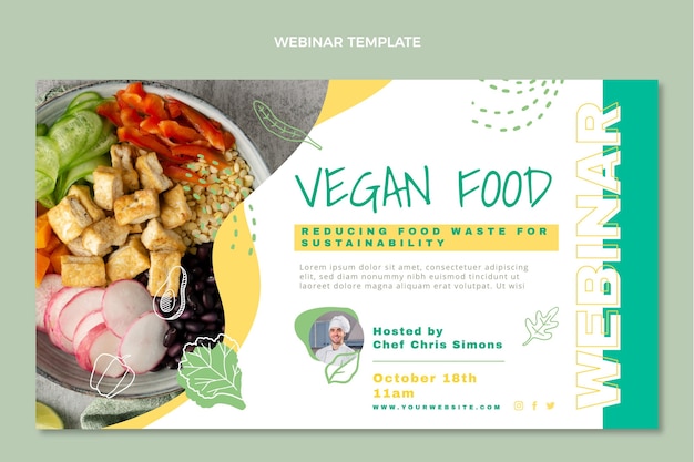 Modelo de webinar de comida vegana de design plano