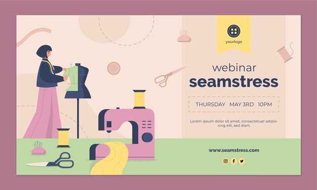 Modelo de webinar de costureira desenhada à mão