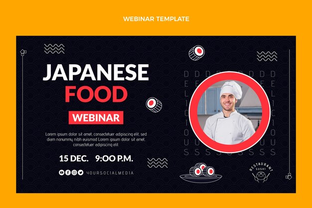 Vetor grátis modelo de webinar de cozinha plana asiática