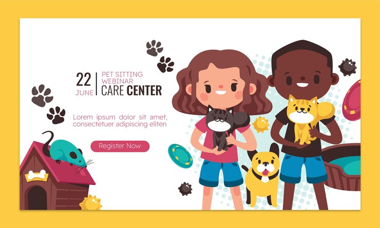 Vetor grátis modelo de webinar de design plano de serviço de pet sitting