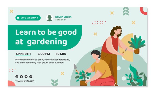 Modelo de webinar de jardinagem plana