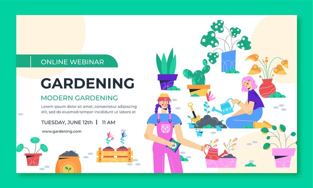 Modelo de webinar de jardinagem plana