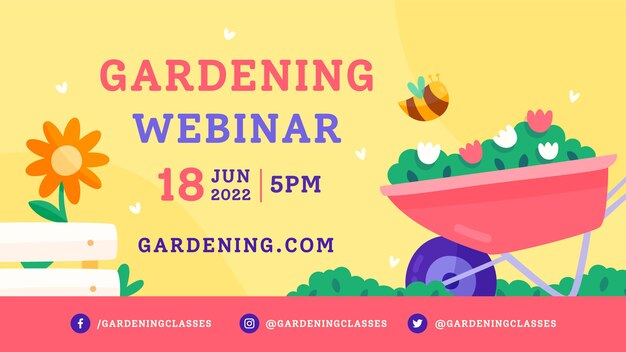 Vetor grátis modelo de webinar de jardinagem plana