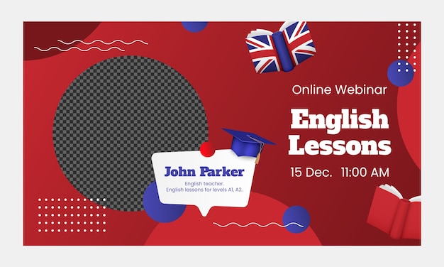 Vetor grátis modelo de webinar de lições de inglês