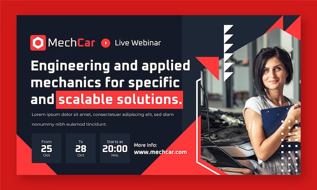 Modelo de webinar de loja de reparo de design plano