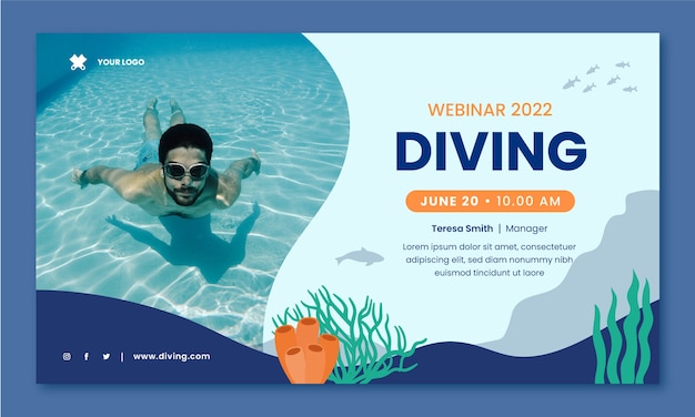 Vetor grátis modelo de webinar de mergulho de design plano