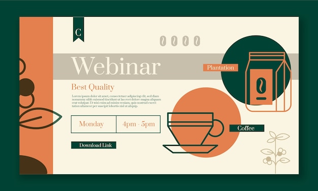 Modelo de webinar de plantação de café de design plano