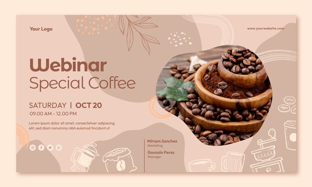 Modelo de webinar de plantação de café desenhado à mão