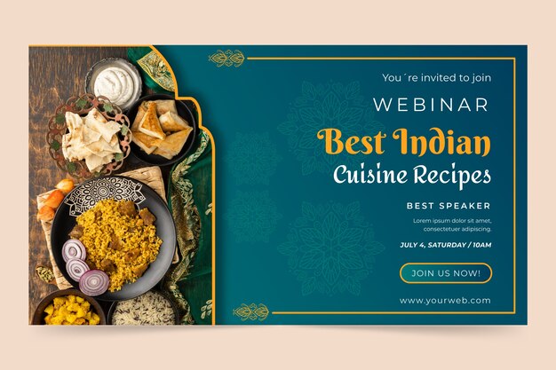 Modelo de webinar de restaurante indiano gradiente