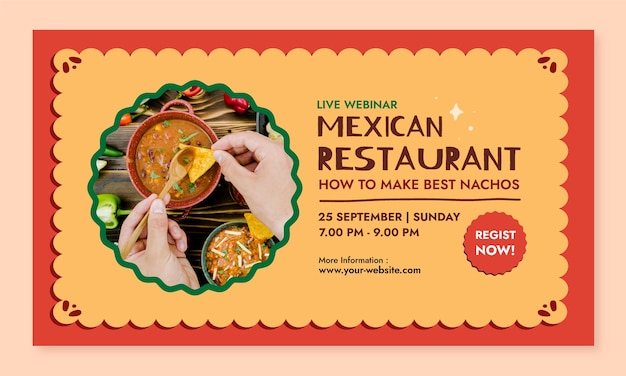 Vetor grátis modelo de webinar de restaurante mexicano desenhado à mão