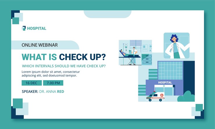 Vetor grátis modelo de webinar de serviços hospitalares de design plano