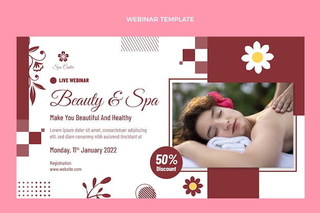 Vetor grátis modelo de webinar de spa de beleza em design plano