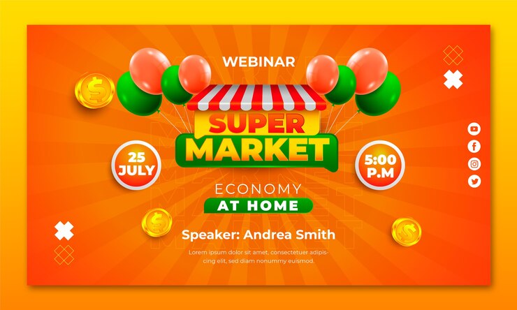 Vetor grátis modelo de webinar de supermercado gradiente