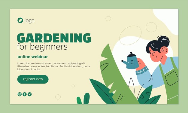 Modelo de webinar de trabalho de jardinagem desenhado à mão