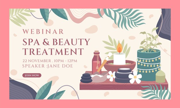 Modelo de webinar de tratamento de spa boho design plano