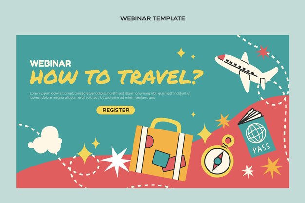 Vetor grátis modelo de webinar de viagens de design plano