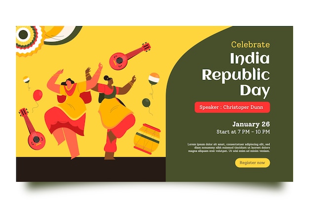 Modelo de webinar do dia da república da índia plana