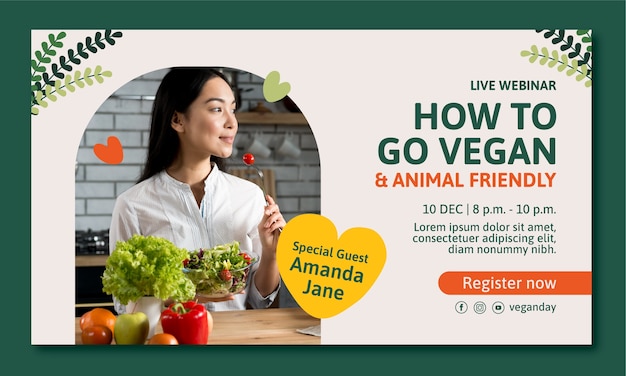 Vetor grátis modelo de webinar do dia vegano do mundo plano