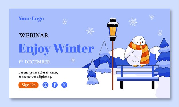 Vetor grátis modelo de webinar para celebração da temporada de inverno