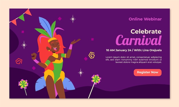 Vetor grátis modelo de webinar para celebração de festas de carnaval