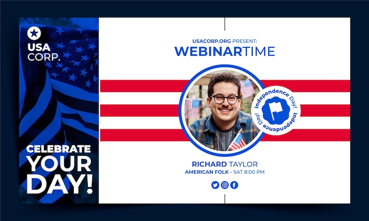Vetor grátis modelo de webinar plano de 4 de julho