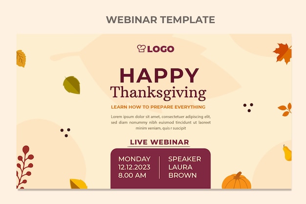 Vetor grátis modelo de webinar plano de ação de graças