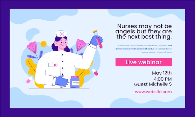 Vetor grátis modelo de webinar plano para celebração do dia internacional das enfermeiras