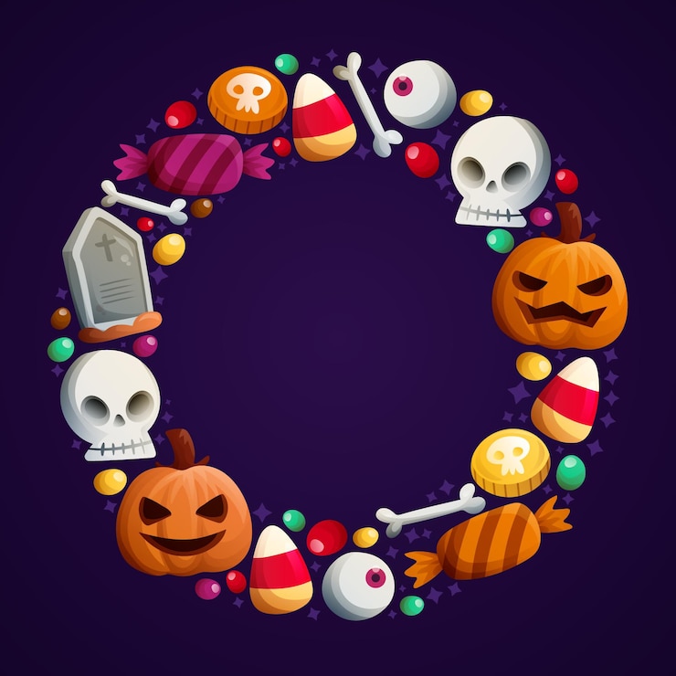 Vetor grátis modelo desenhado à mão de moldura de halloween com caveiras com abóbora