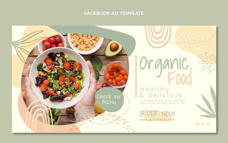 Vetor grátis modelo do facebook de alimentos orgânicos em design plano