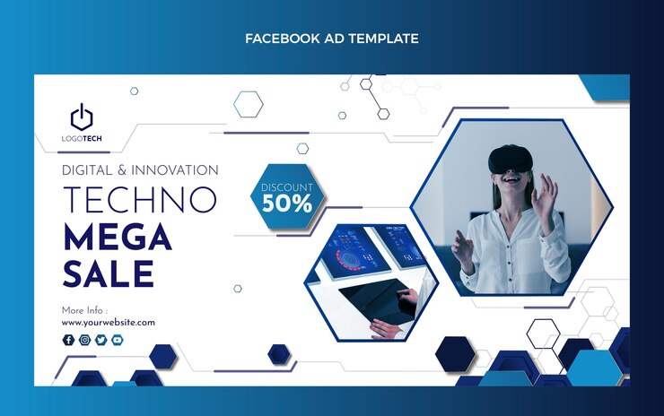 Vetor grátis modelo do facebook de tecnologia mínima de design plano